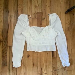 Free People White Smocked Cotton Chloe Top - Size Sz L